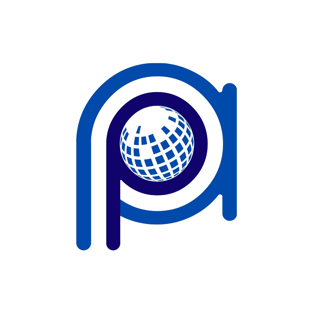 A logo featuring a stylized blue P with a globe at its center, designed for the Podcast Professionals Association. The globes grid lines capture a modern, digital aesthetic, symbolizing global connection and technological innovation within the podcast industry.